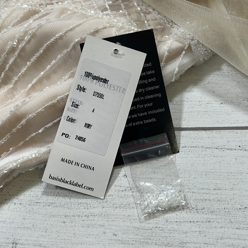 Basix Black Label Mesh Embellished Beaded Dress Gown NWT Color Ivory Size 4 - Picture 12 of 16